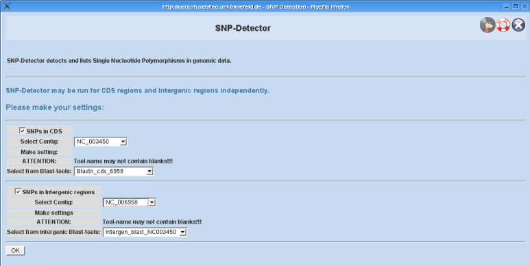 Screenshot of the SNP Detector configuration dialog.